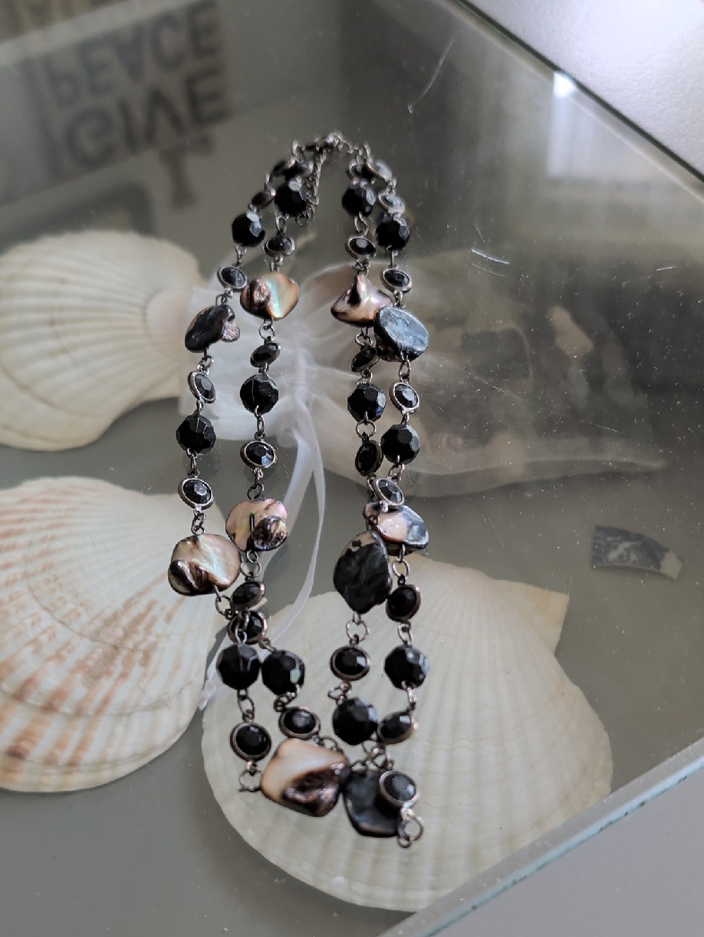 Black and Iridescent Multi-Strand Necklace